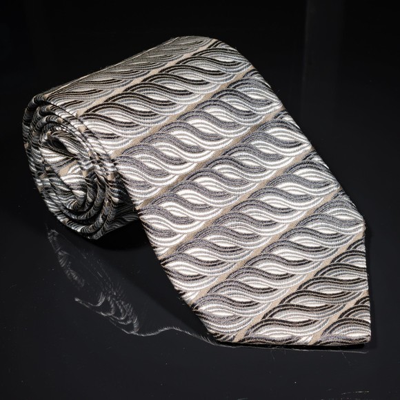 XMI Platinum Black Silver Directional Striped 100% Silk Men's Designer Tie USA - Picture 2 of 6